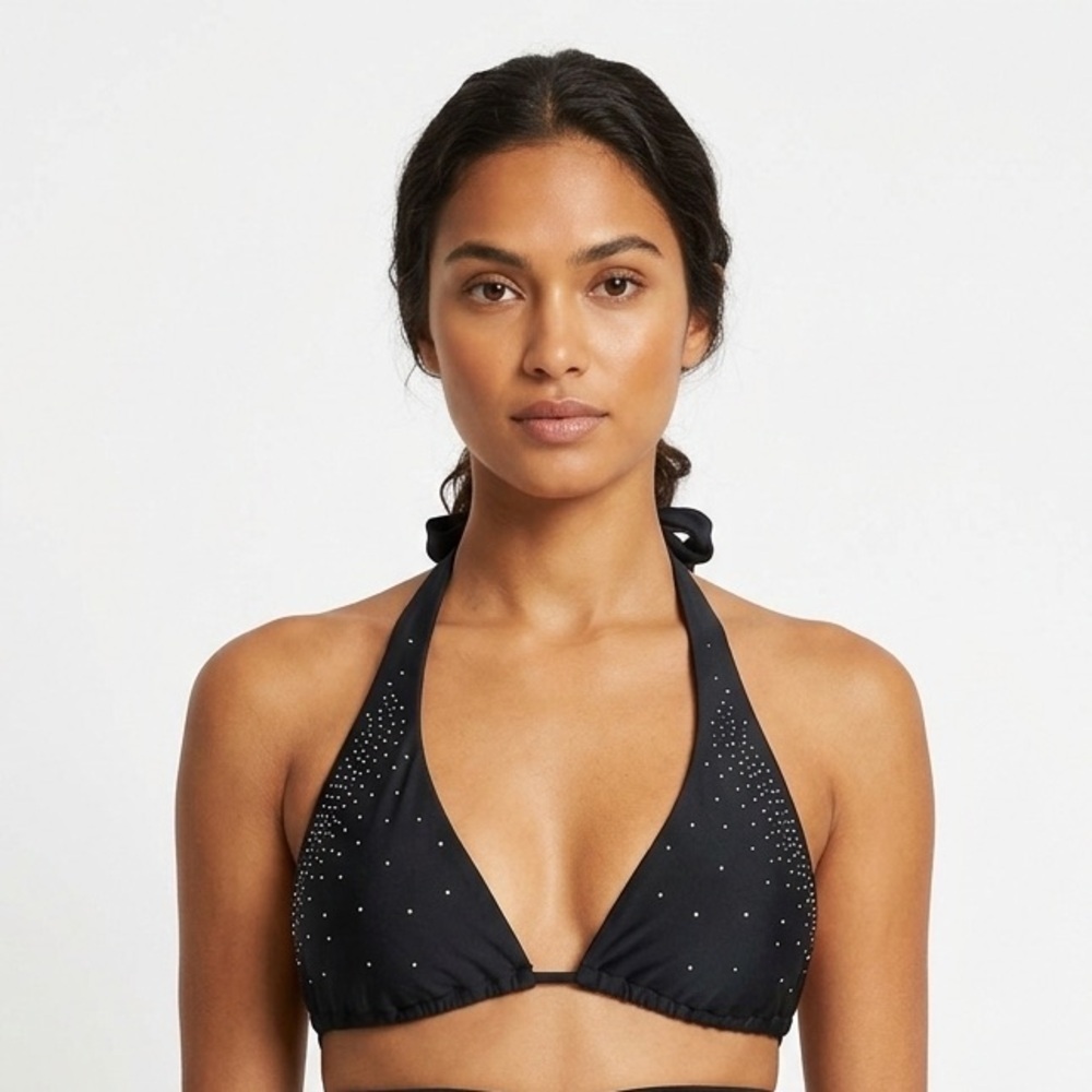 Bellissima Swarovski Crystal Bikini Top Embellished Halter Sparkle Size L NEW